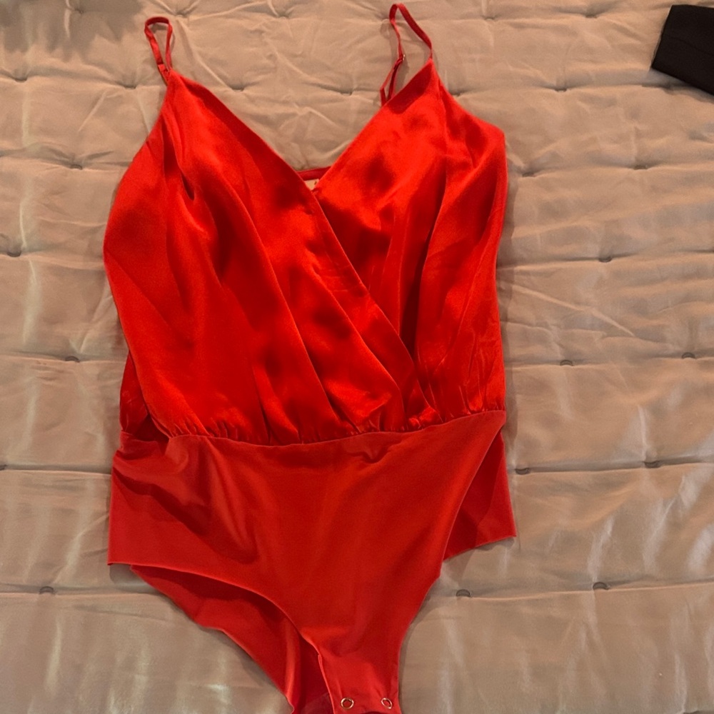 L'AGENCE Red Satin Bodysuit